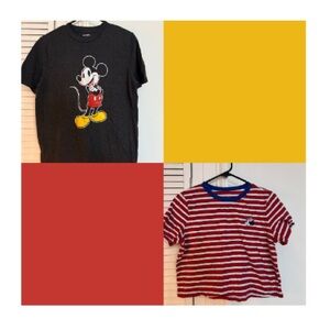 Old Navy Charcoal Mickey & Stripped Minnie Mouse Tees